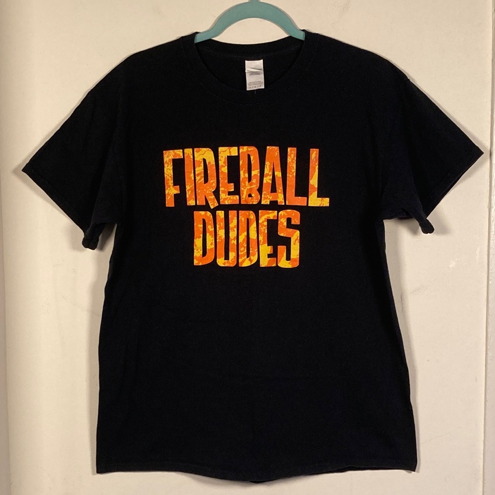 Fireball Cinnamon Whiskey Novelty Crew Graphic Tee Shirt Sz L Fire Flames Spicy